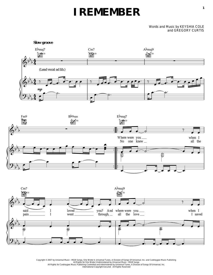 I Remember Piano, Vocal, Guitar scores gallery preview page 1