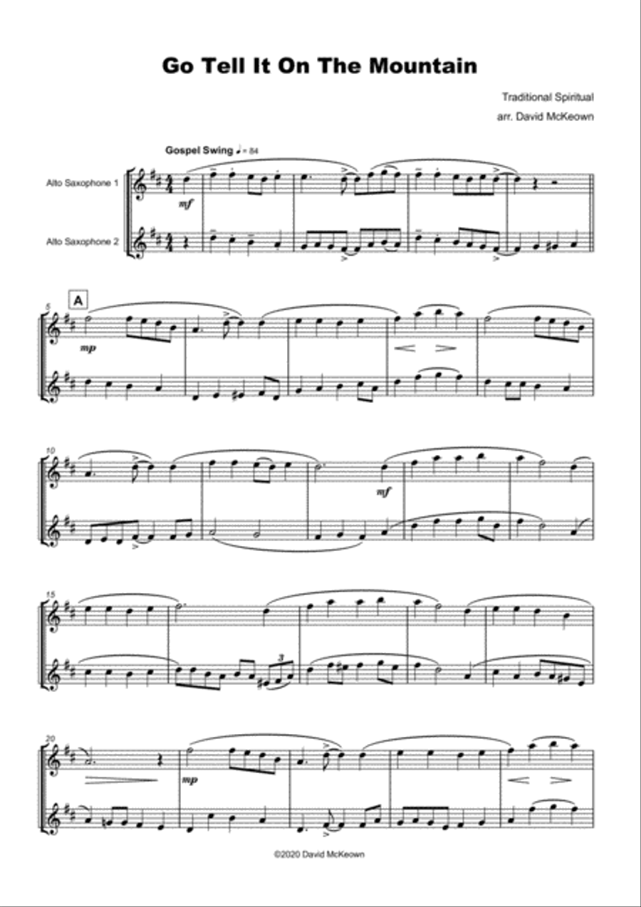 Go Tell It On The Mountain, Gospel Song for Alto Saxophone Duet Woodwind Duet scores gallery preview page 2