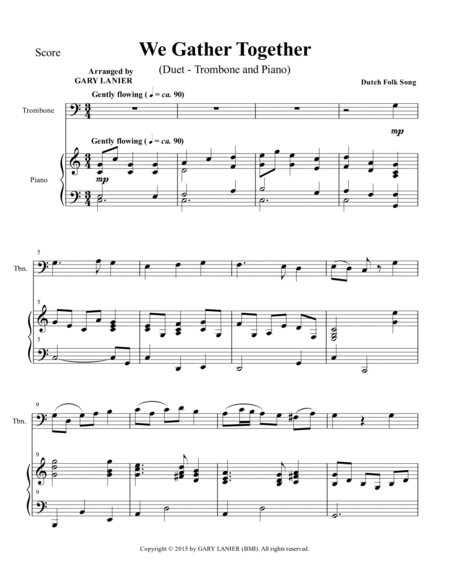 WE GATHER TOGETHER (Duet – Trombone and Piano/Score and Parts) image number null