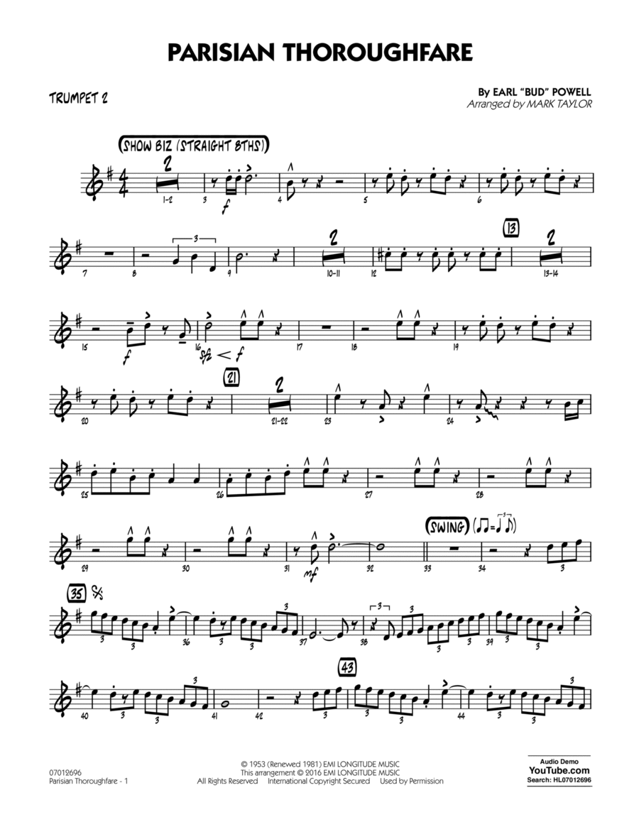 Parisian Thoroughfare - Trumpet 2 Trumpet scores gallery preview page 1