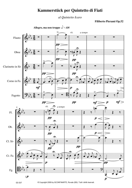 Filiberto PIERAMI: KAMMERSTÜCK PER QUINTETTO DI FIATI (Op.52) (ES 537) - Score Only
