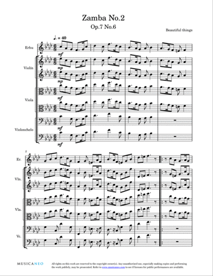 Zamba No.2-Beautiful things Op.7 No.6 Small Ensemble scores gallery preview page 2