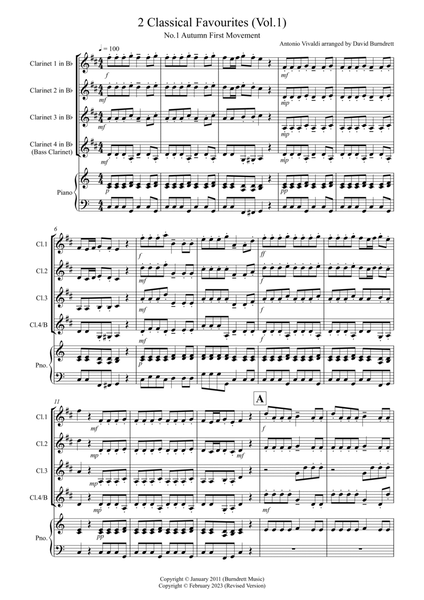 2 Classical Favourites for Clarinet Quartet (volume one)