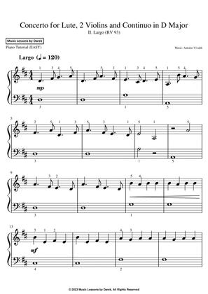 Book cover for Concerto for Lute, 2 Violins and Continuo in D Major (EASY PIANO) II. Largo (RV 93) [Antonio Vivaldi