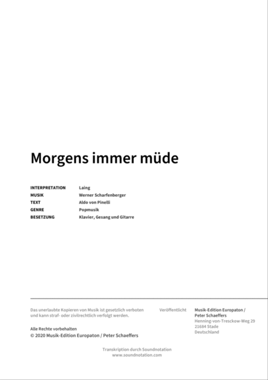 Morgens immer müde Piano, Vocal, Guitar scores gallery preview page 2