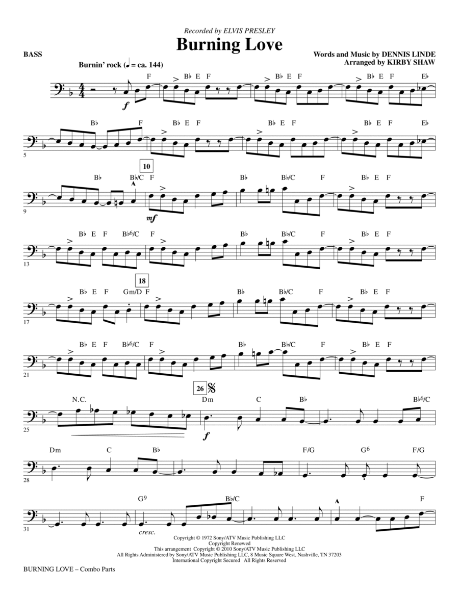Burning Love (arr. Kirby Shaw) - Bass Choir scores gallery preview page 1