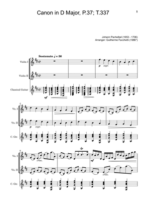 Johann Pachelbel - Canon in D Major, P.37; T.337. Arrangement for Violin Duet and Classical Guitar.