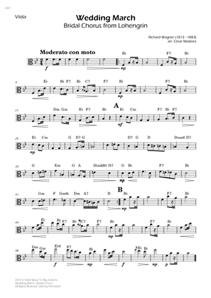 Wedding March (Bridal Chorus) - Viola Solo - W/Chords