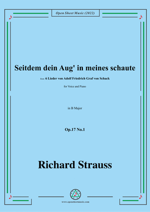 Book cover for Richard Strauss-Seitdem dein Aug' in meines schaute,in B Major