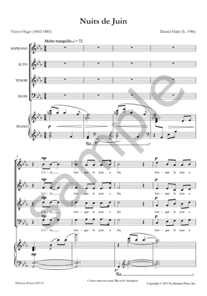 Nuits de Juin for SATB Choir and Piano