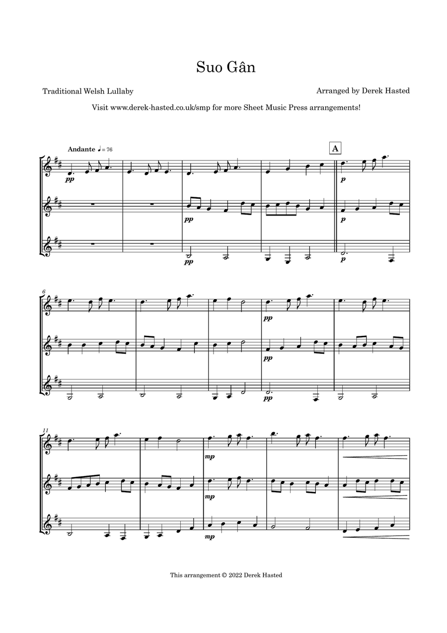 Suo Gân - Welsh Lullaby - 3 guitars/large ensemble Large Ensemble scores gallery preview page 6