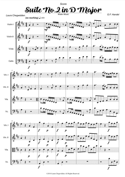 Water Music - Suite 2 in D Major for String Quartet image number null