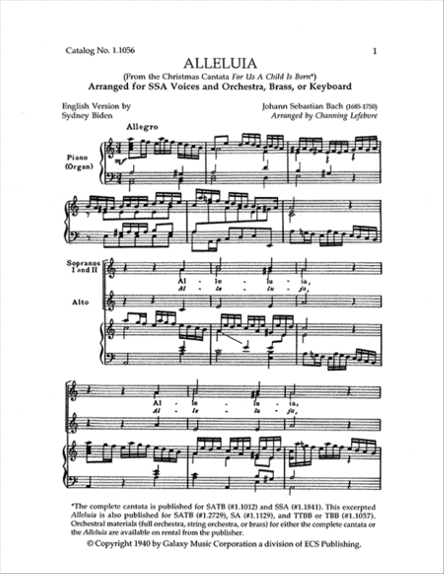 Alleluia from For Us a Child is Born (Choral Score) SSA scores gallery preview page 1