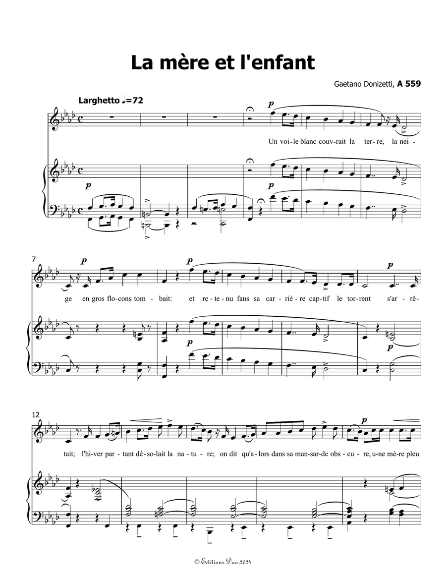 La mère et l'enfant, by Donizetti, in f minor Piano, Vocal scores gallery preview page 3