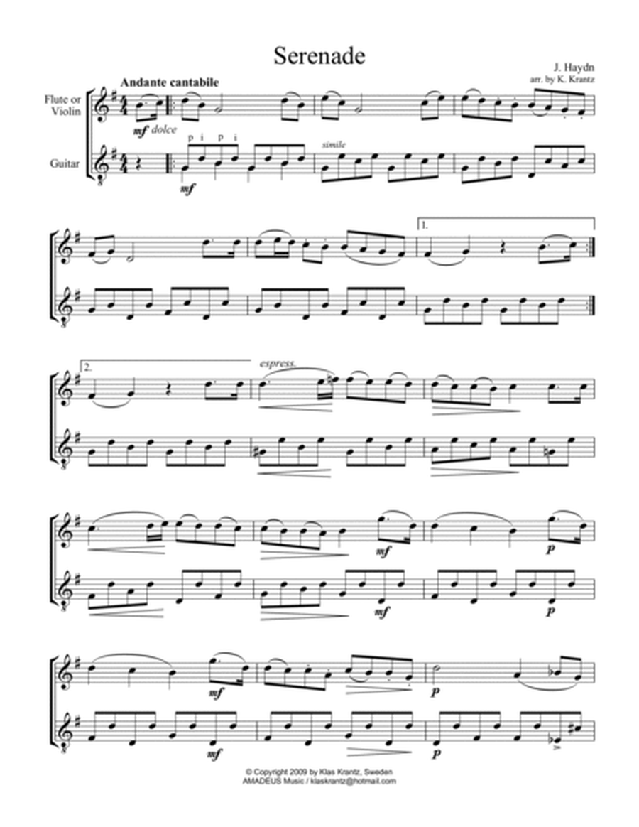 Serenade (abridged) for flute or violin and easy guitar (G Major) image number null