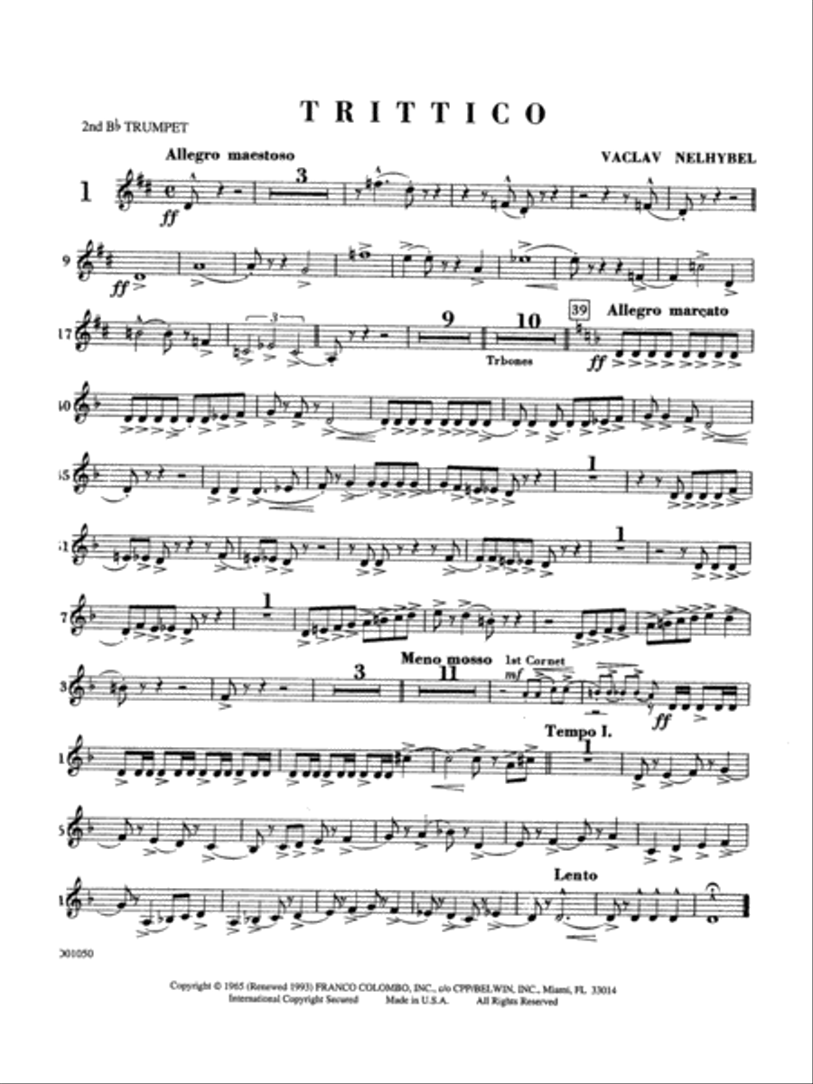 Trittico: 2nd B-flat Trumpet Concert Band scores gallery preview page 1