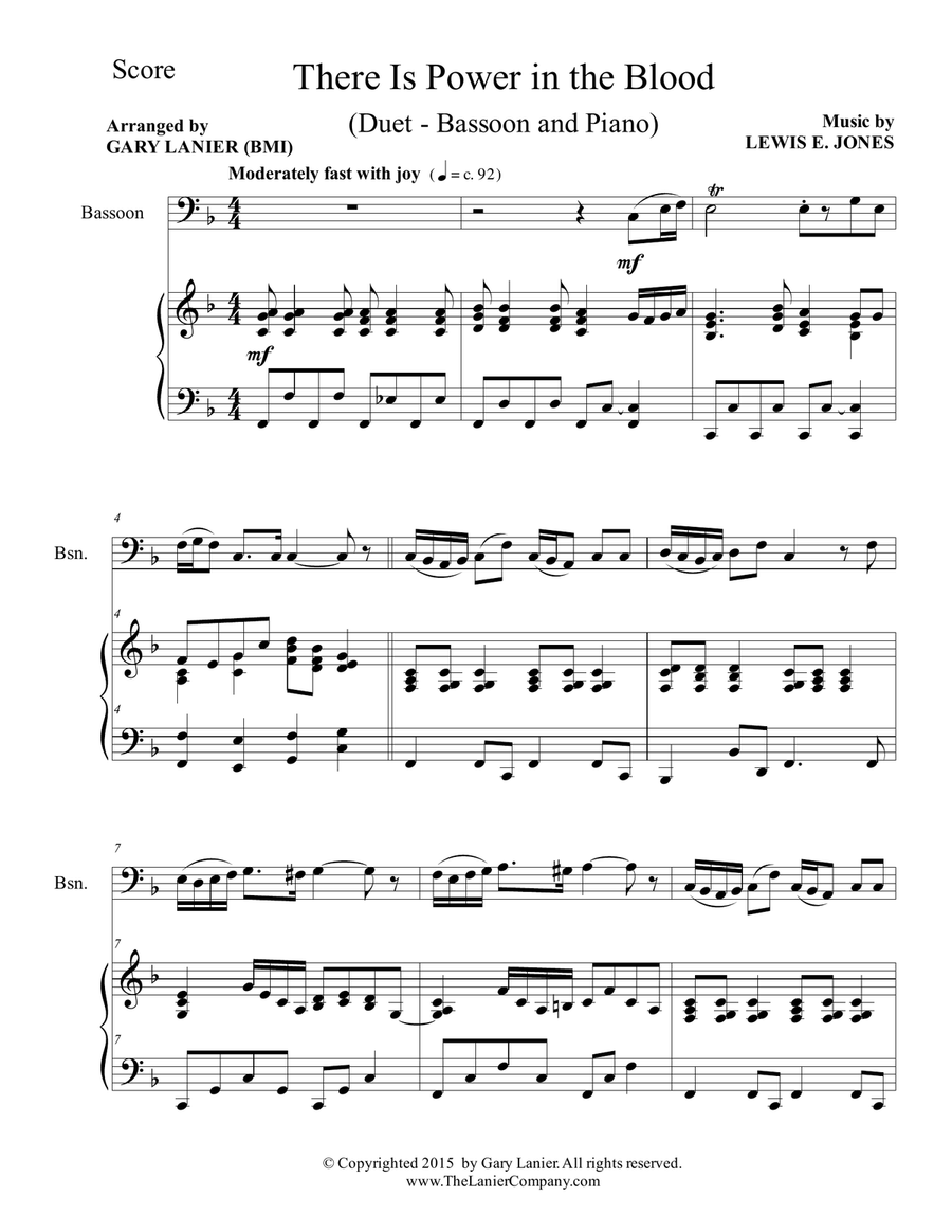 Gary Lanier: THERE IS POWER IN THE BLOOD (Duet – Bassoon & Piano with Parts) Woodwind Duet scores gallery preview page 2