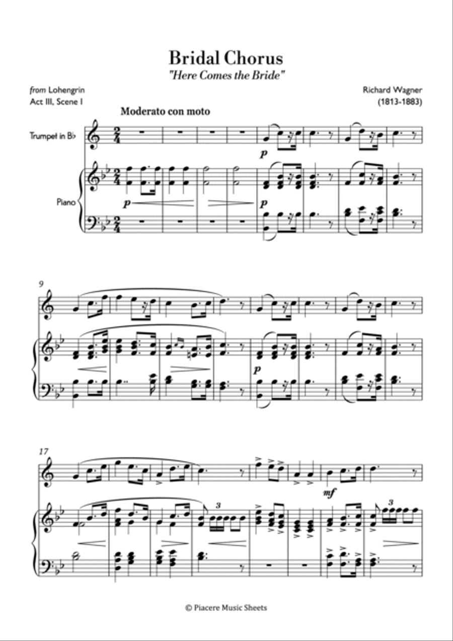 Wagner - Bridal Chorus in B-flat Major - Intermediate B-Flat Trumpet scores gallery preview page 2
