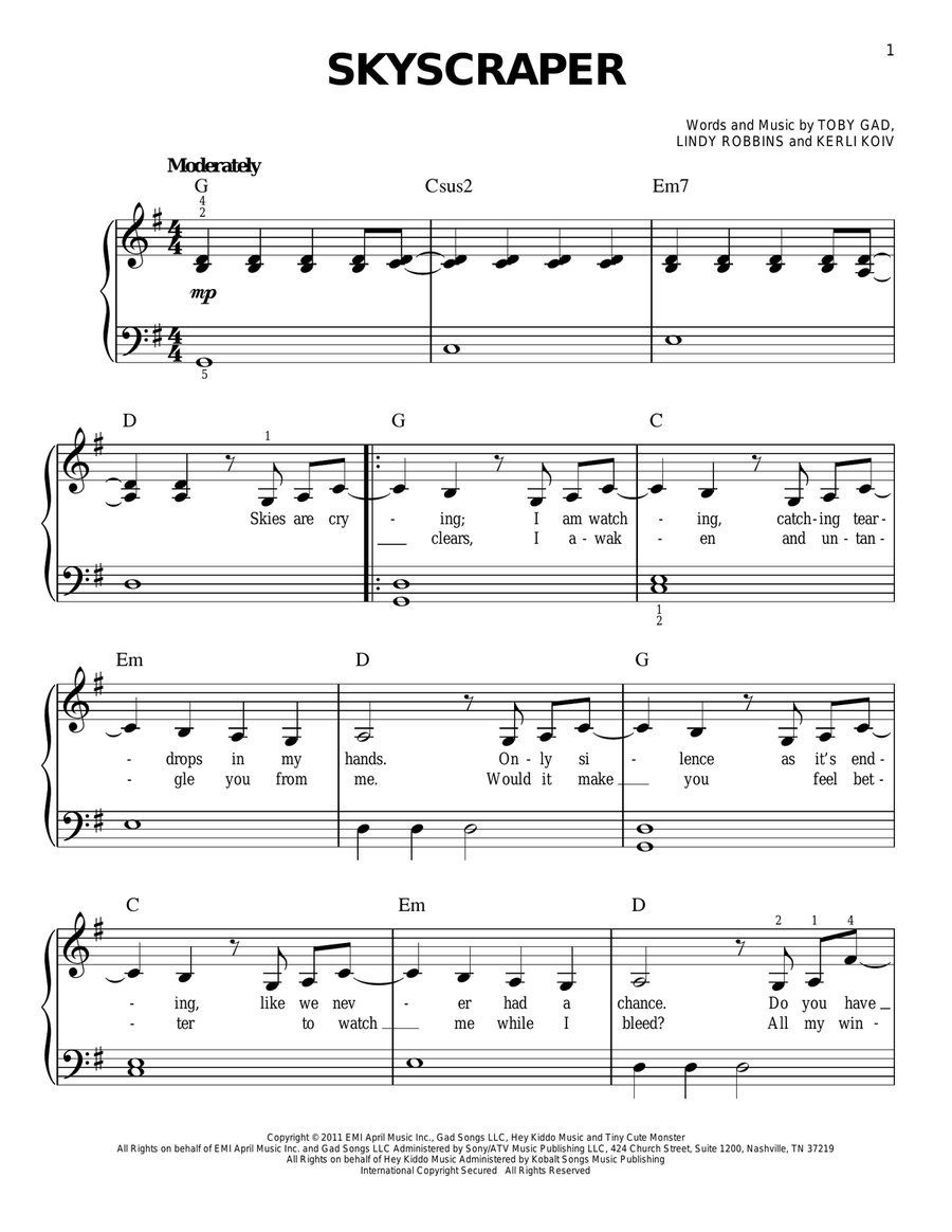 Skyscraper Easy Piano scores gallery preview page 1
