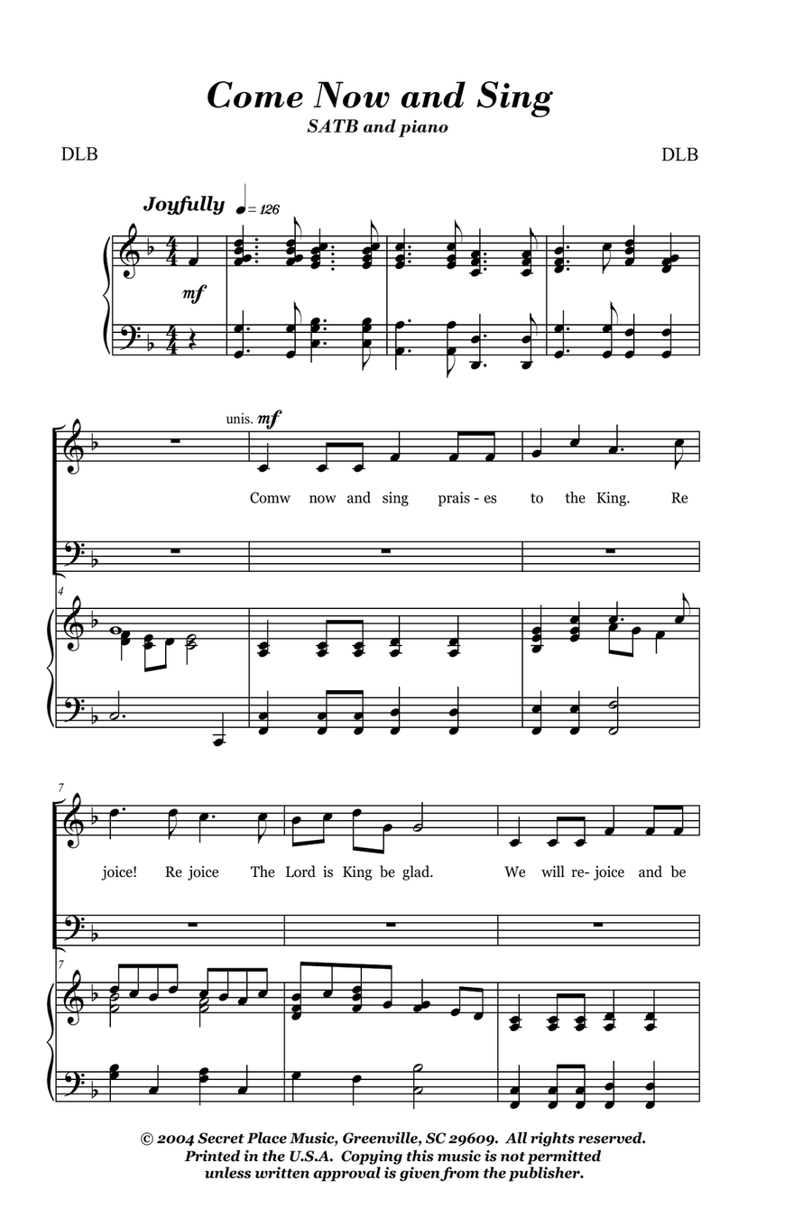 Come Now and Sing 4-Part scores gallery preview page 1