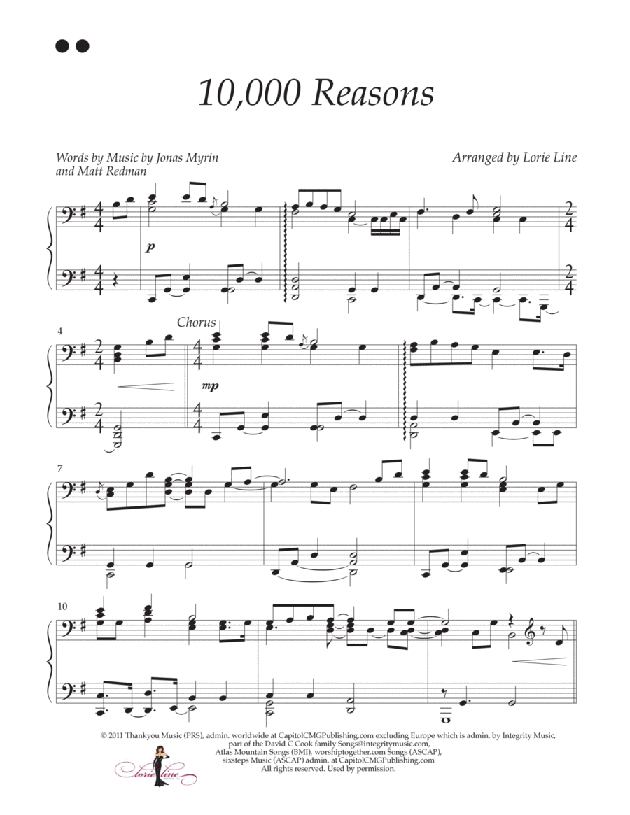 10,000 Reasons (bless The Lord) Piano Solo scores gallery preview page 1