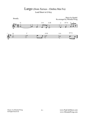 Largo from Xerxes - Lead Sheet in G Key (Violin or Flute Solo)