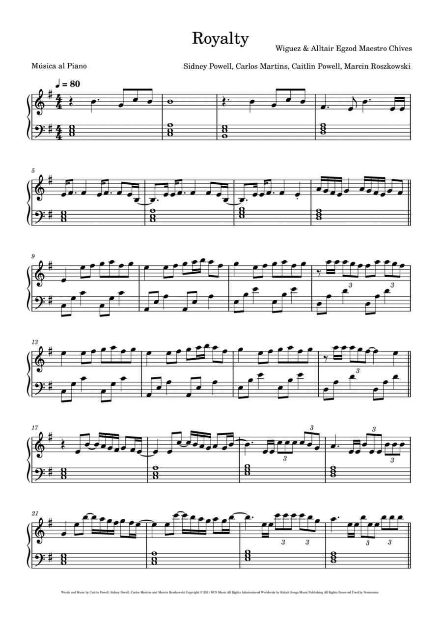 Royalty Piano Solo scores gallery preview page 1