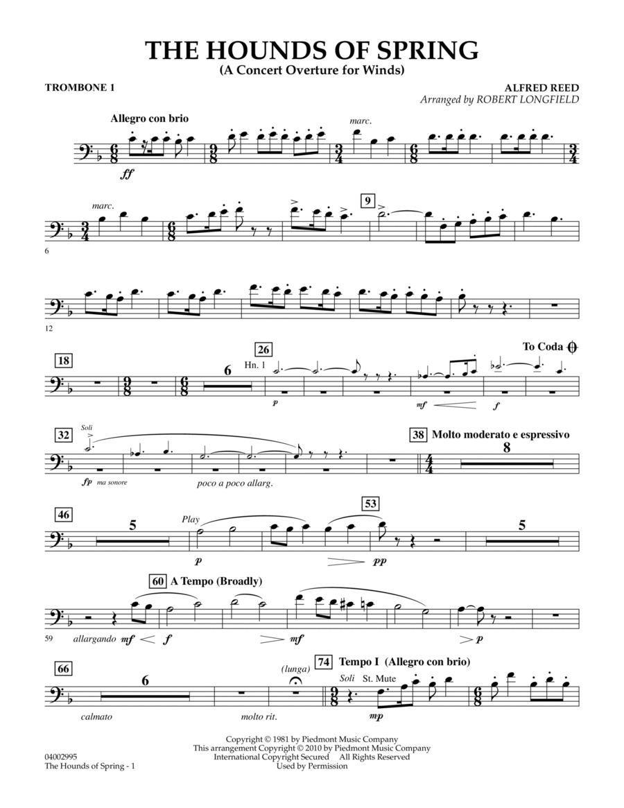 The Hounds Of Spring - Trombone 1 Concert Band scores gallery preview page 1