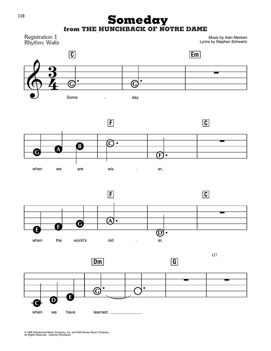 Someday (from The Hunchback Of Notre Dame) Electronic Keyboard scores gallery preview page 1