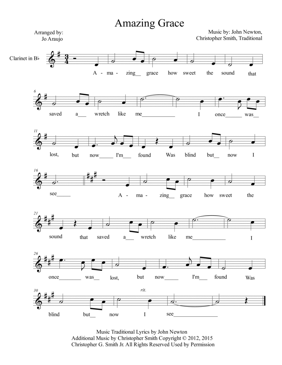 AMAZING GRACE Clarinet Solo scores gallery preview page 1