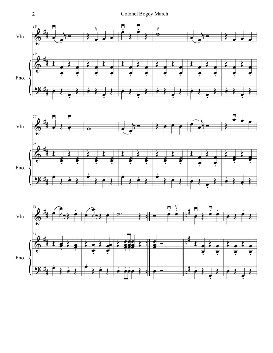 Colonel Bogey March Violin Solo scores gallery preview page 2