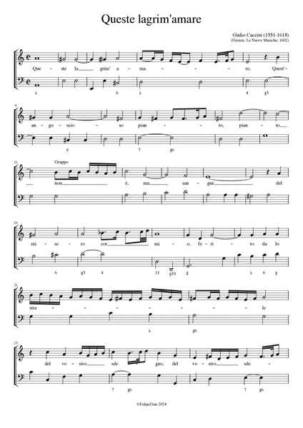 Queste lagrim'amare (Le Nuove Musiche, 1602)