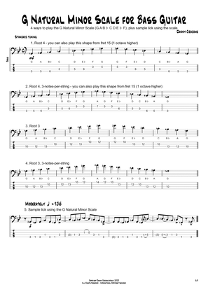 G Natural Minor Scale for Bass Guitar (4 Ways to Play)