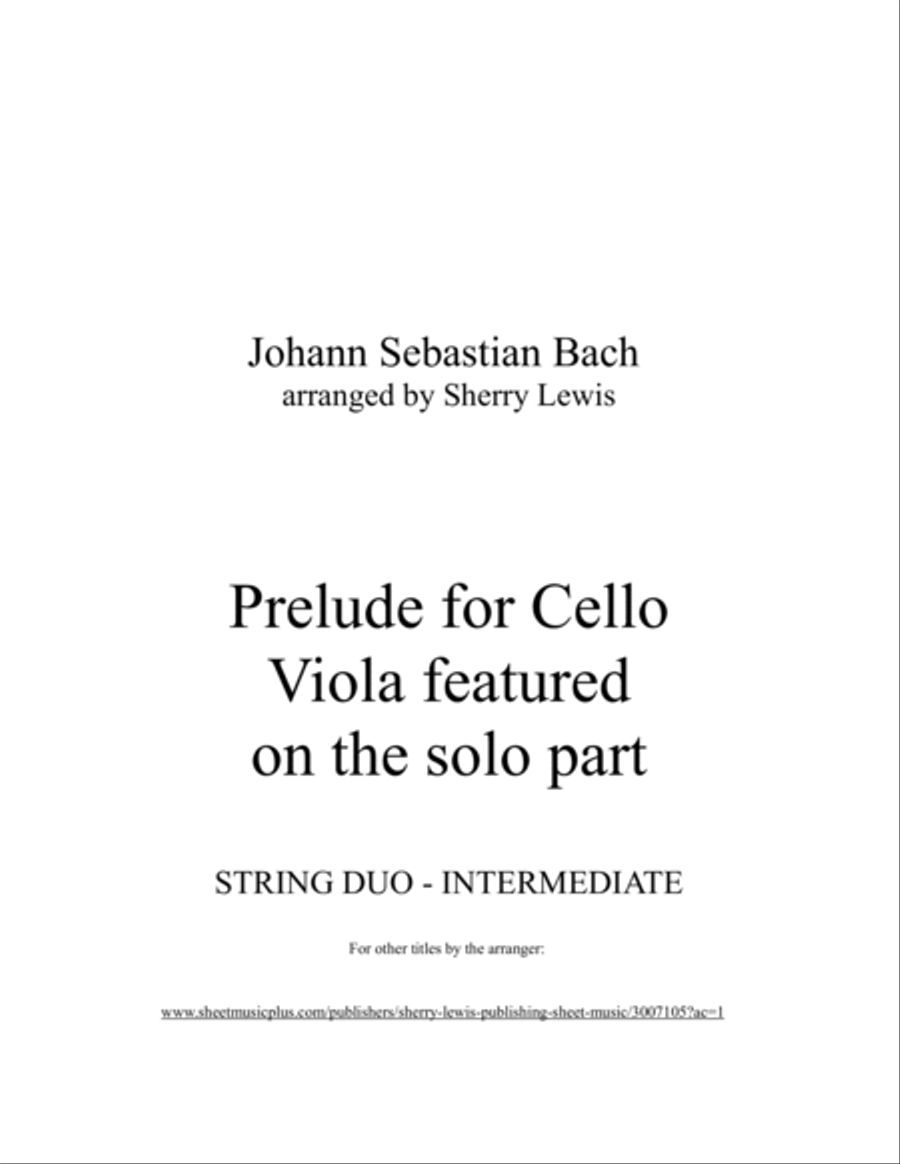 PRELUDE FROM CELLO SUITE NO. 1 by Bach String Duo with Viola melody for viola and cello Intermediate String Duet scores gallery preview page 2