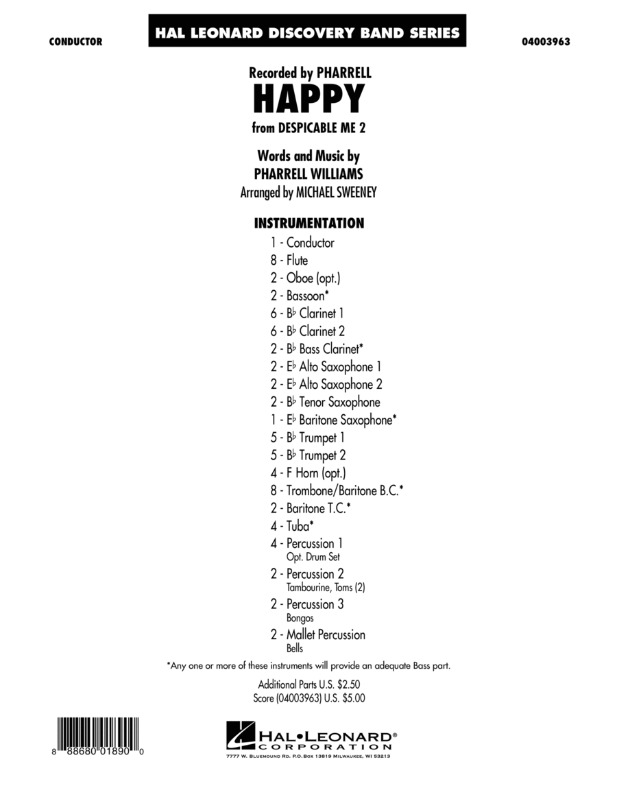 Happy (from Despicable Me 2) - Conductor Score (Full Score) Concert Band scores gallery preview page 1