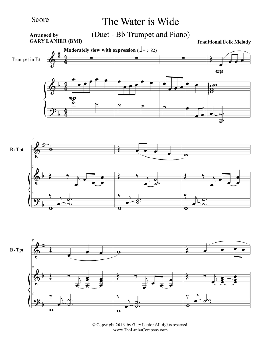 THE WATER IS WIDE (Bb Trumpet & Piano with Parts) B-Flat Trumpet scores gallery preview page 2