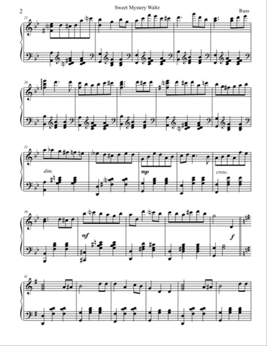 Sweet Mystery Waltz Piano Solo scores gallery preview page 2
