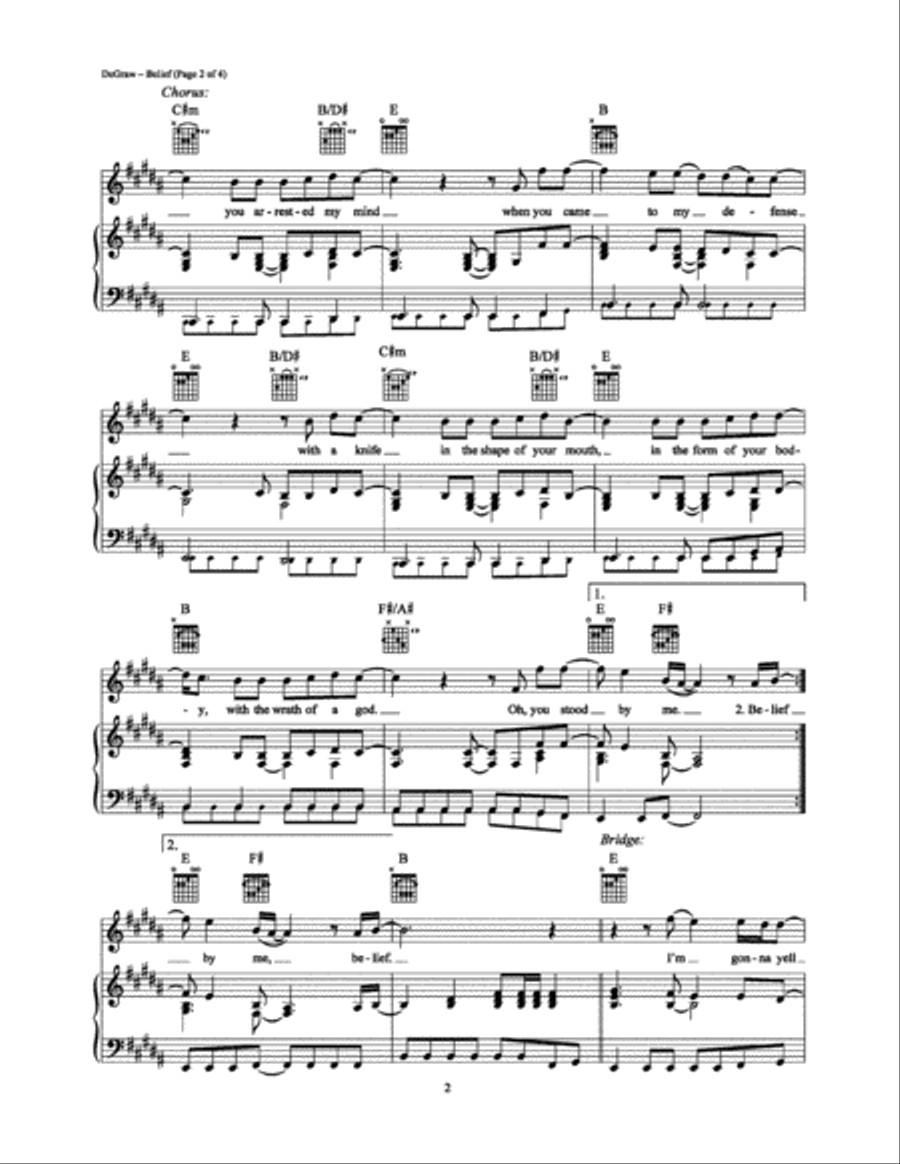 Belief Piano, Vocal, Guitar scores gallery preview page 2