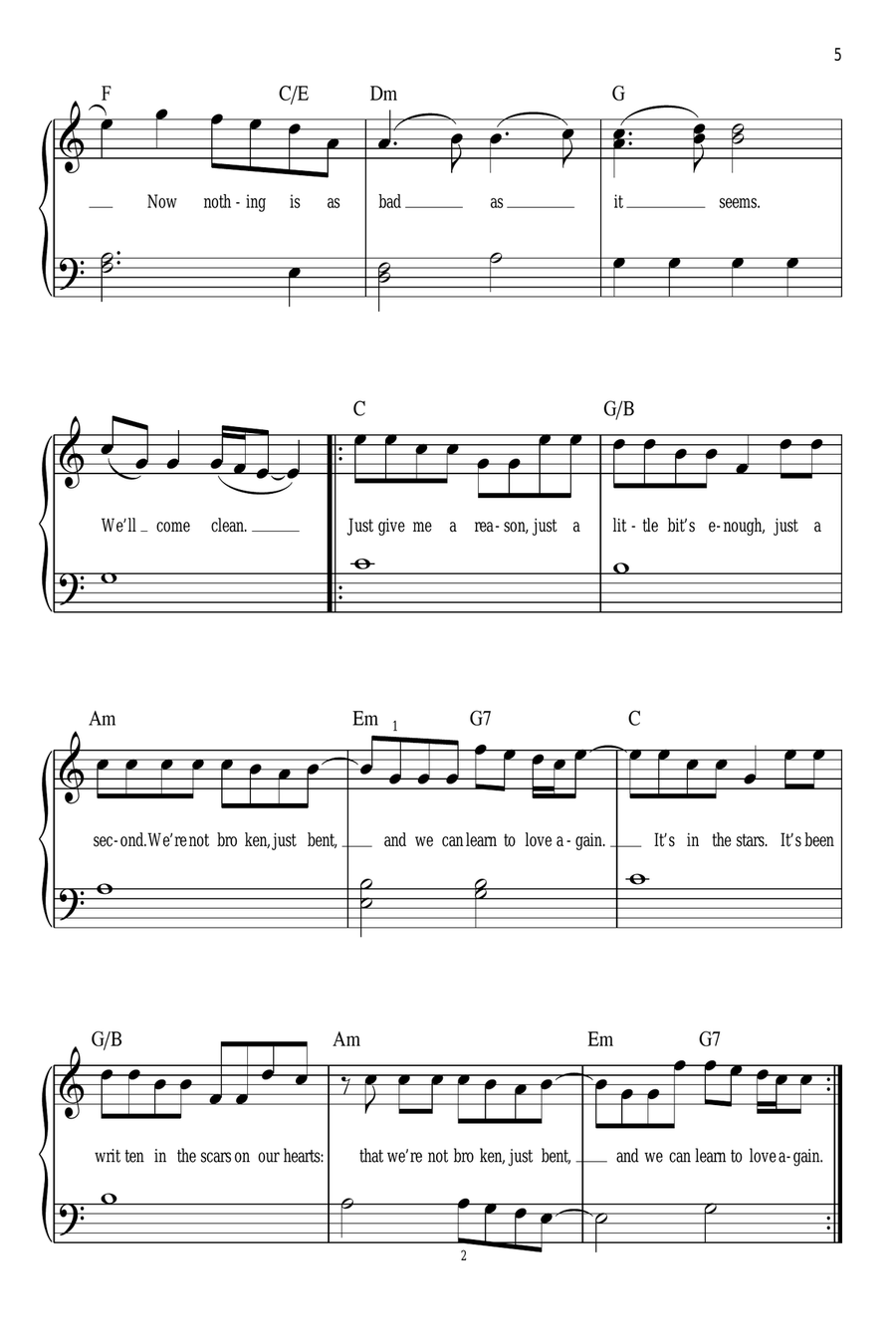 Just Give Me A Reason Easy Piano scores gallery preview page 5