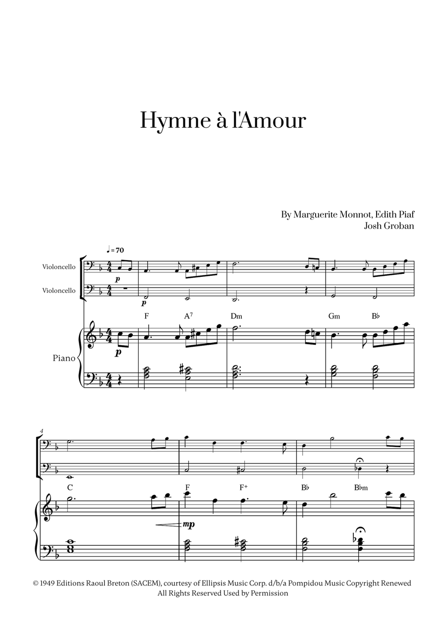 Hymne A L'amour Hymne A L'amour String Duet scores gallery preview page 1