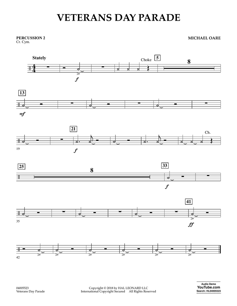 Veterans Day Parade - Percussion 2 Concert Band scores gallery preview page 1