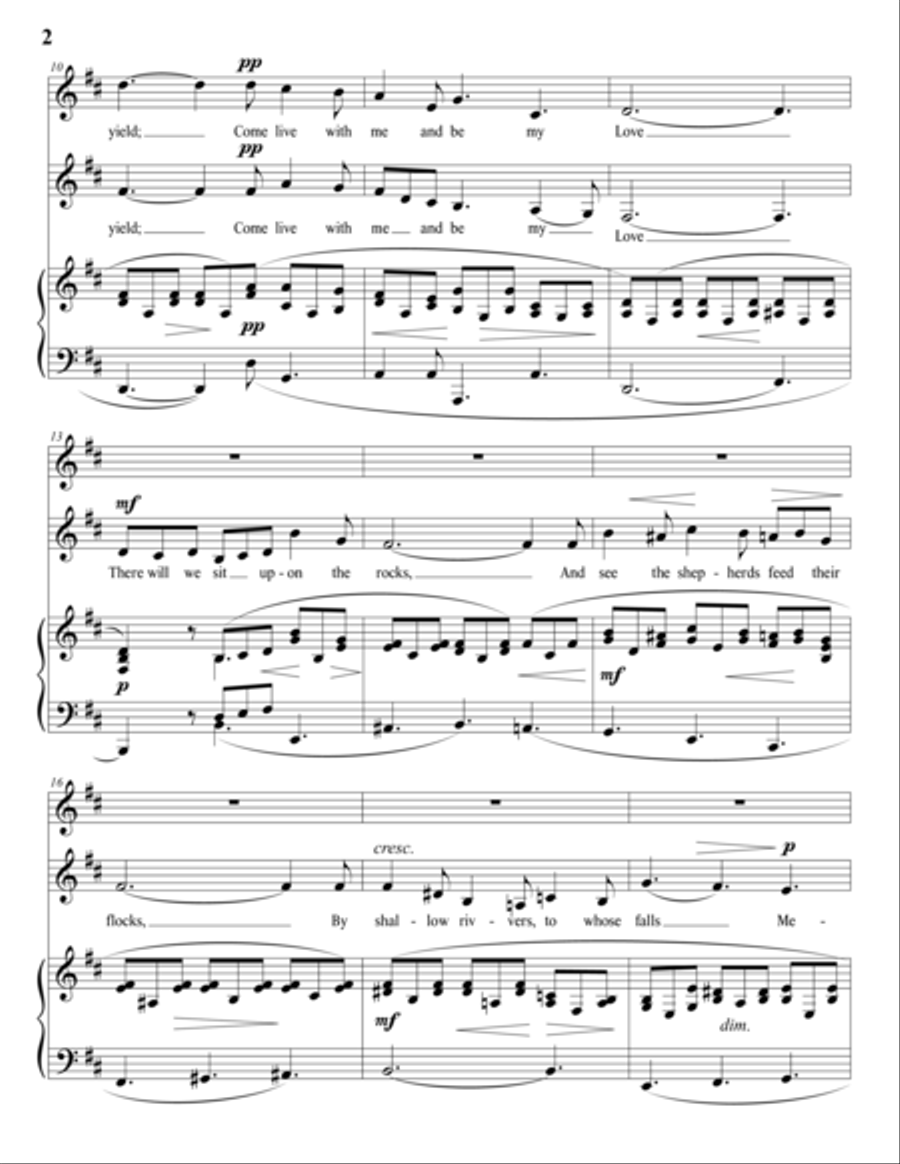 FOOTE: Come live with me, and be my love (transposed to D major) Piano scores gallery preview page 3