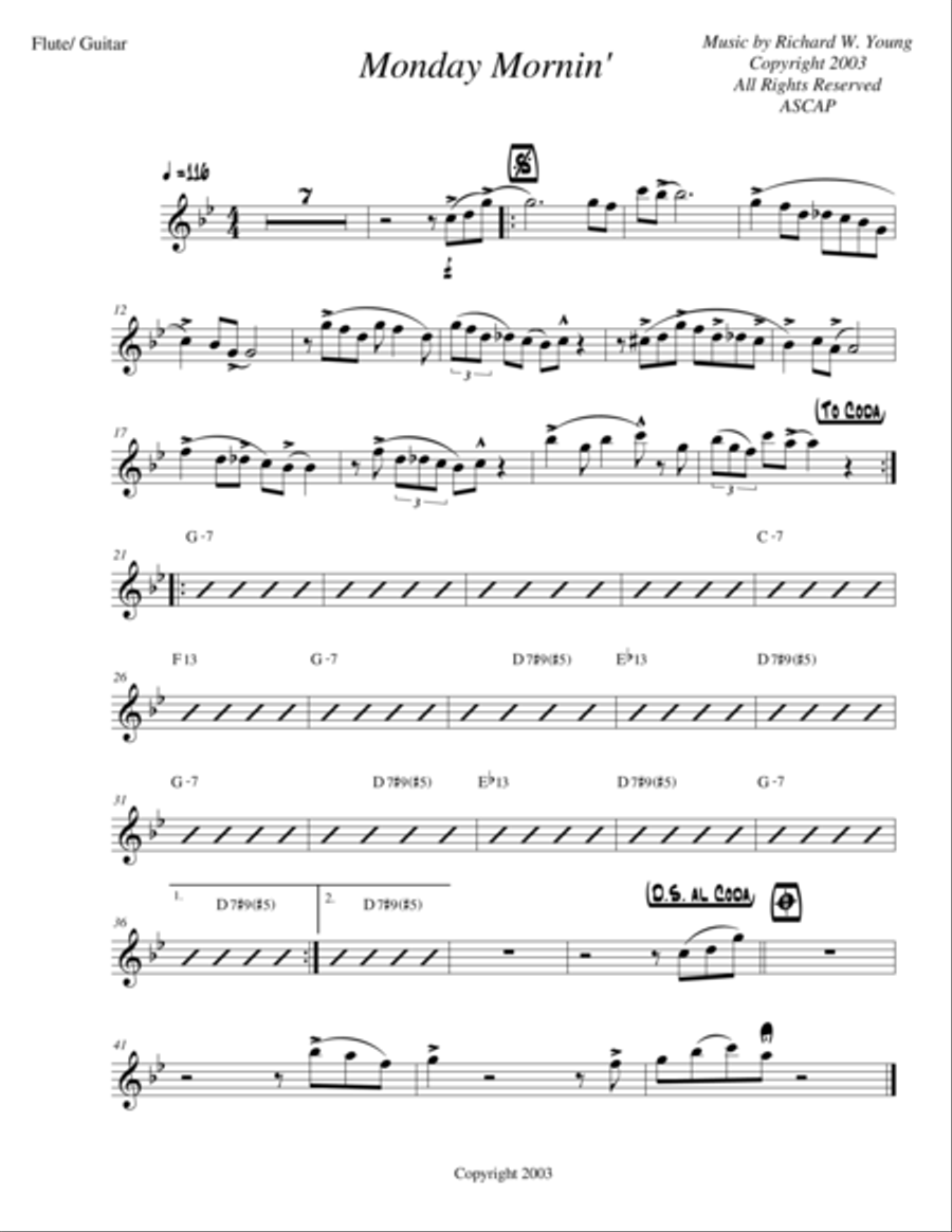 Monday Mornin'- Flute/ Lead Guitar Flute scores gallery preview page 1