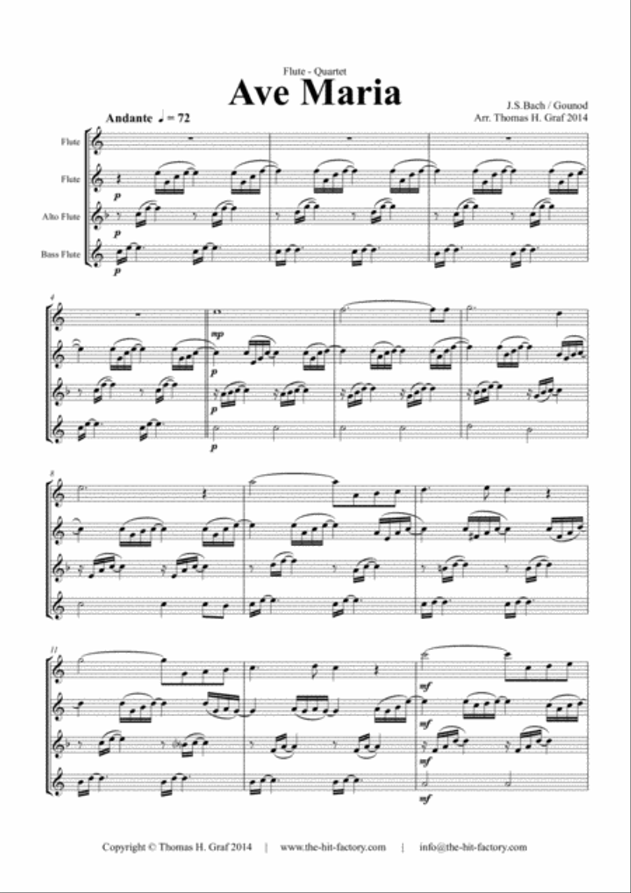 Ave Maria - Bach/Gounot - Flute Quartet Flute Quartet scores gallery preview page 1