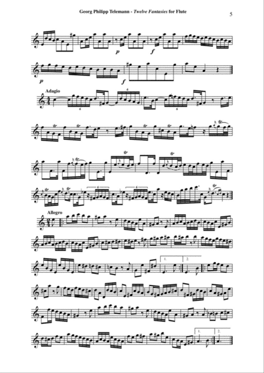 Georg Philipp Telemann: 12 Fantasias for Flute without Bass, TWV 40:2-13, edited by Paul Wehage Flute Solo scores gallery preview page 5