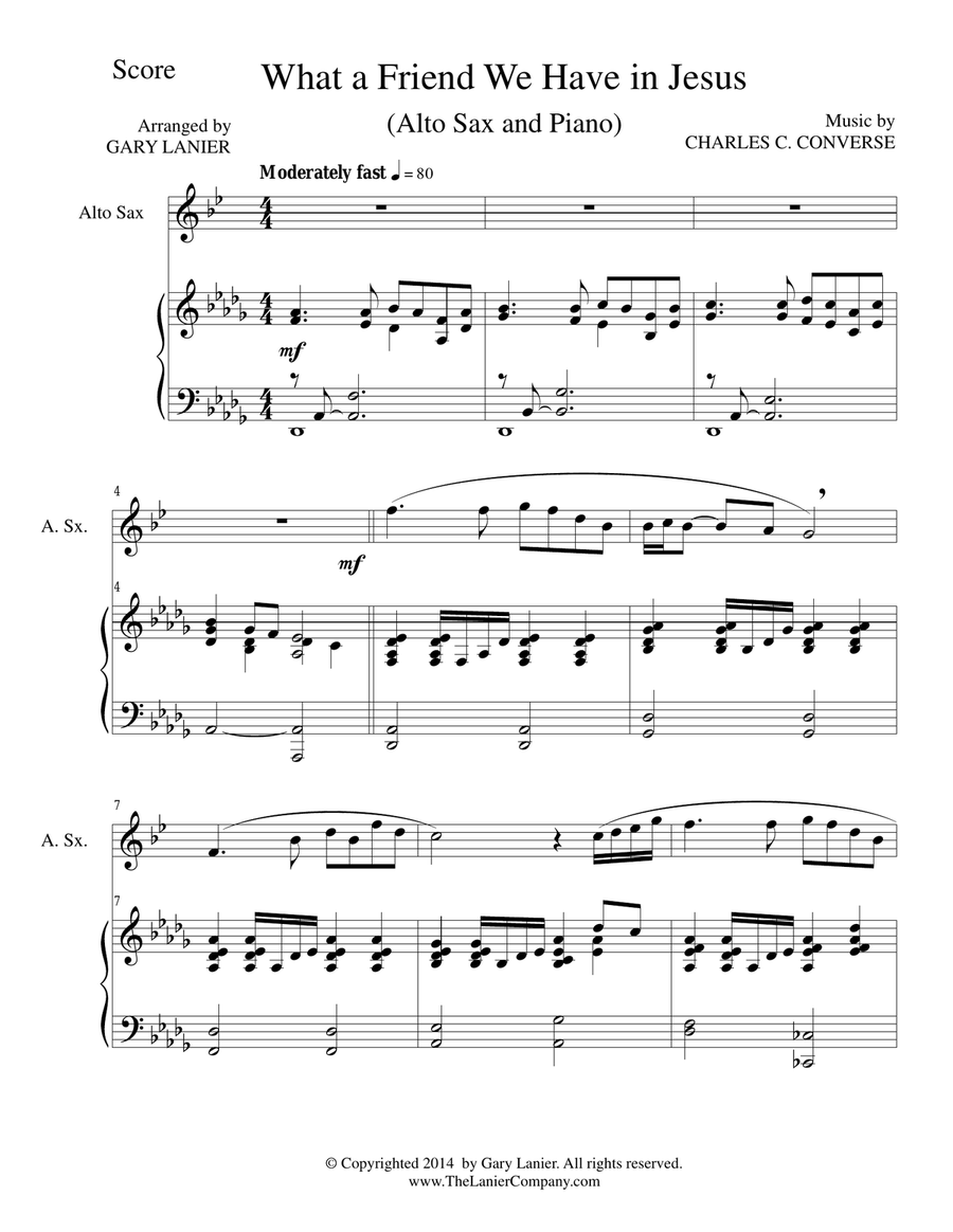 WHAT A FRIEND WE HAVE IN JESUS (Alto Sax/Piano and Sax Part) Woodwind Duet scores gallery preview page 1