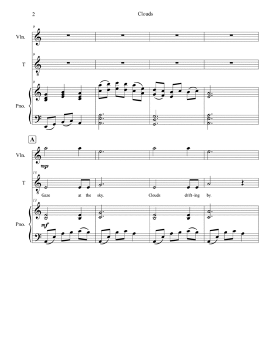 Clouds, A Fantasy for Voice, Violin and Piano Tenor Voice scores gallery preview page 5