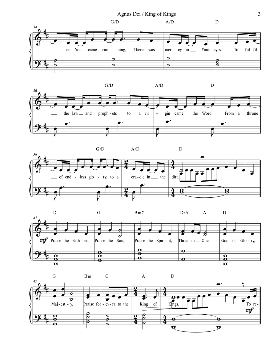 Agnus Dei / King Of Kings Piano Solo scores gallery preview page 4