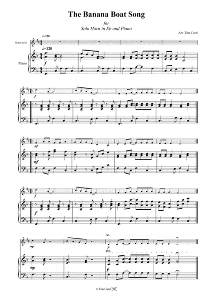 The Banana Boat Song. For Solo Horn in Eb and Piano image number null