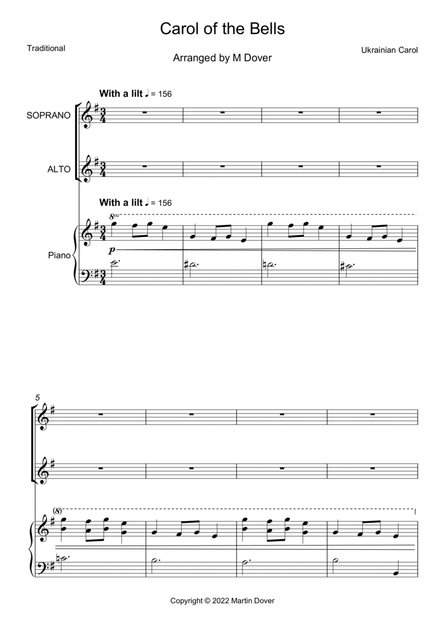 Carol of the Bells - 2 part choir - SA - Upper Voices SA scores gallery preview page 1